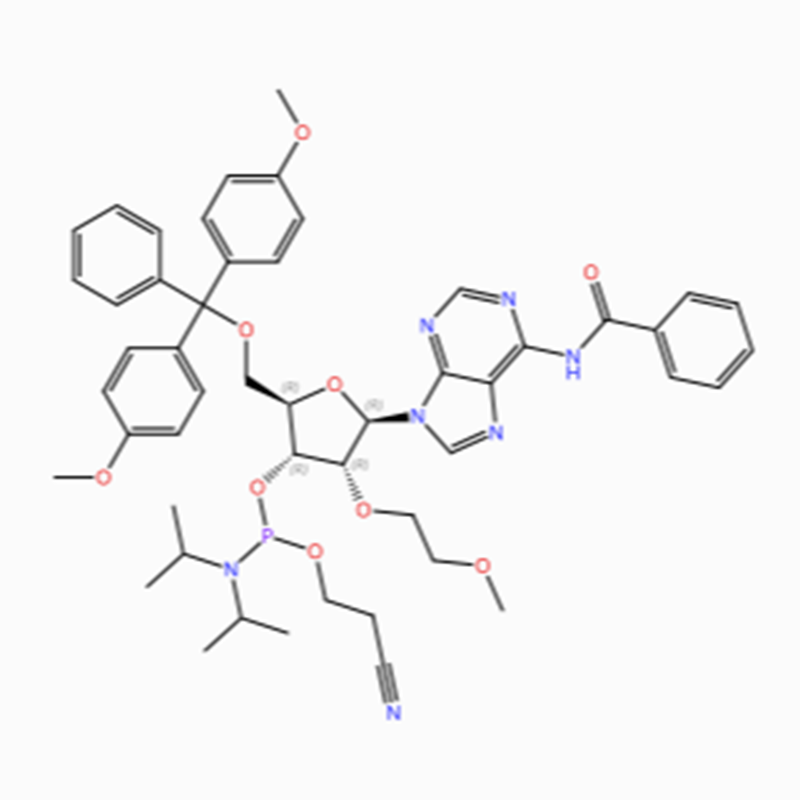 C50H58N7O9P Adenosin, N-benzoyl-5′-O-[bis(4-methoxyfenyl)fenylmethyl]-2′ – O-(2-methoxyethyl)-, 3′ – [2-kyanoethyl N,N-bis(1-methylethyl ) fosforamidit] (ACI)