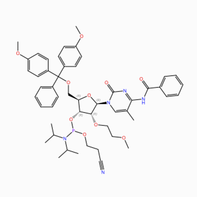 C50H60N5O10P Cytidine, N-benzoyl-5′ -O- [bis(4-methoxyphenyl)phenylmethyl]-2′ -O- (2-methoxyethyl)- 5-methyl-, 3′ – [2-cyanoethyl N,N-bis(1-methylethyl) phosphoramidite] (ACI) Featured Image
