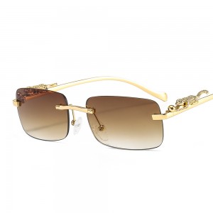 OEM&ODM New Shades Cheetah Rimless Metal Frame Square Luxury Sunglasses