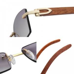 OEM&ODM Rimless glasses Wooden Legs Square Shades Trendy Sunglasses