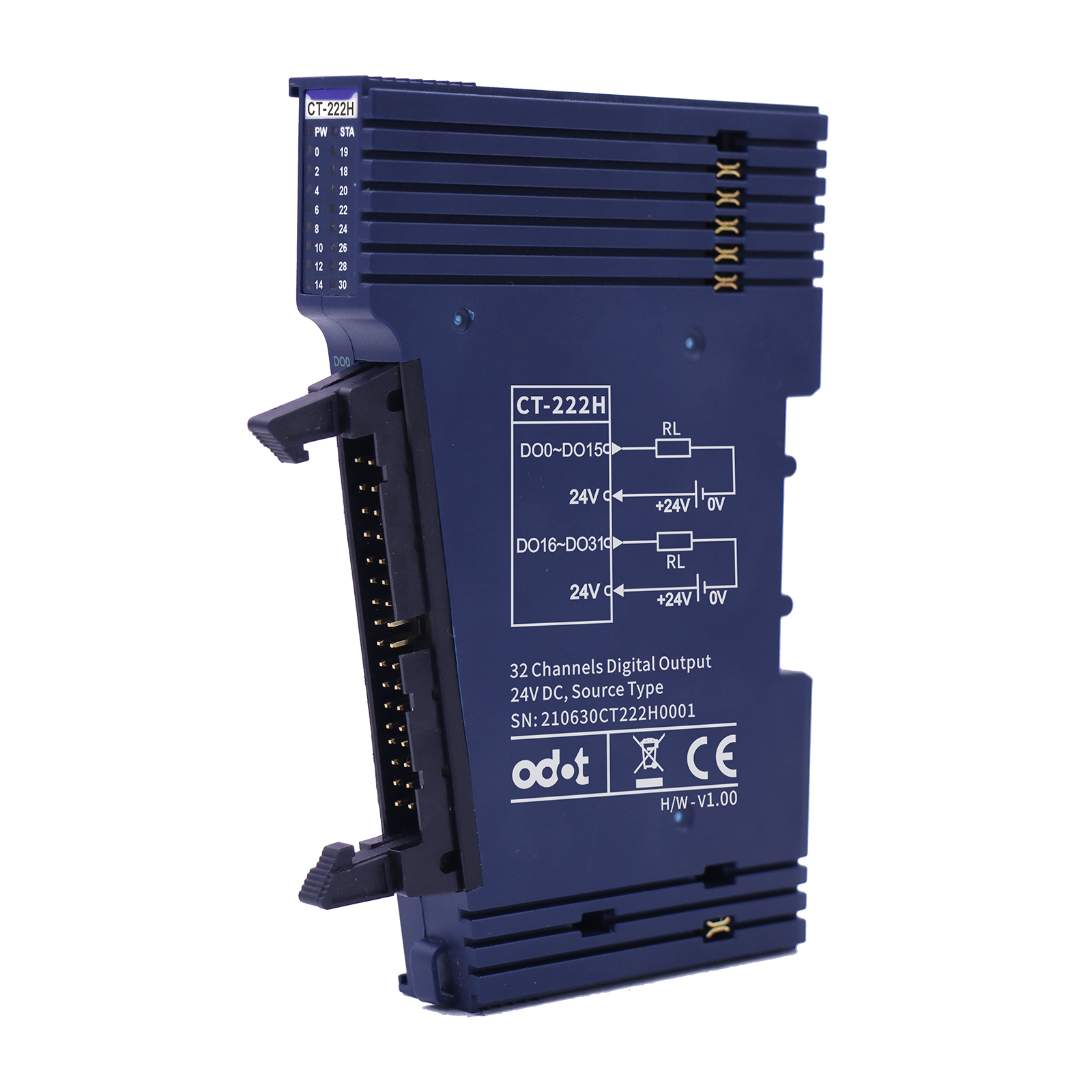 100% Original Modbus Tcp I/O Module - CT-222H: 32 channels digital output, source, 24Vdc/0.5A，34Pin male connector – ODOT