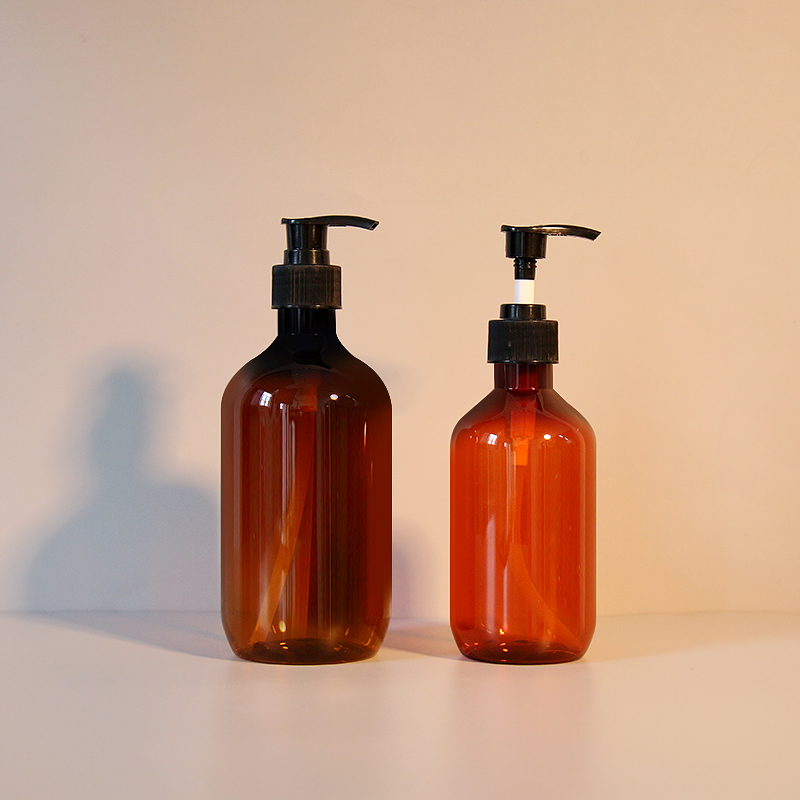 In Stock Amber 300ml 500ml Custom Cosmetic Shampoo Boston Plastic Pump Brown Lotion Bottle