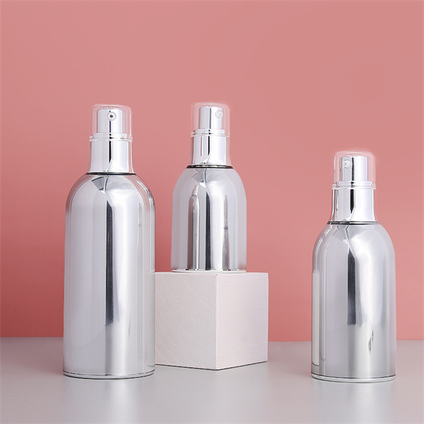 Luxury cosmetic packaging 30ml 50ml 100ml silver plating luxury airless pump bottle