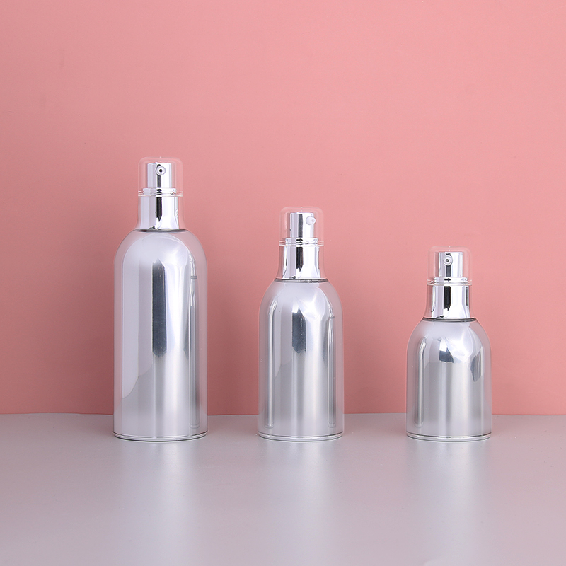 Luxury Silver Plating Lotion Container Skincare Serum 100ml 50ml 30ml Airless Pump Bottles