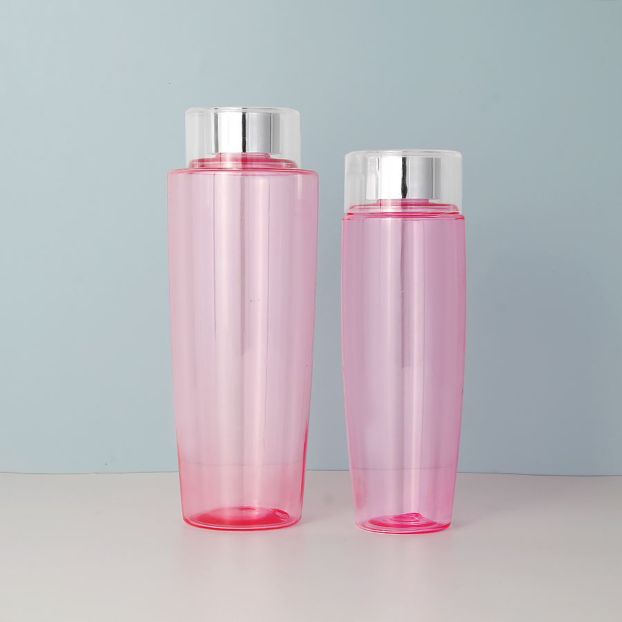 Customize Pink 300ml 450ml Round Toner Serum bottle plastic bottle with plug