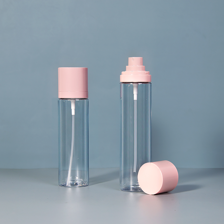 High-end 100 ml 120ml Cylinder Shape PET Fine Mist Spray Bottle Toner Bottles Cosmetic Packaging