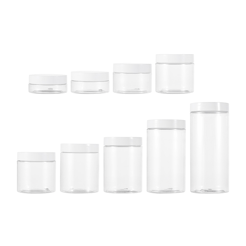 Wholesale PET Transparent Storage Jars wide mouth plastic Cream Body Lotion white cap Cosmetic Packaging