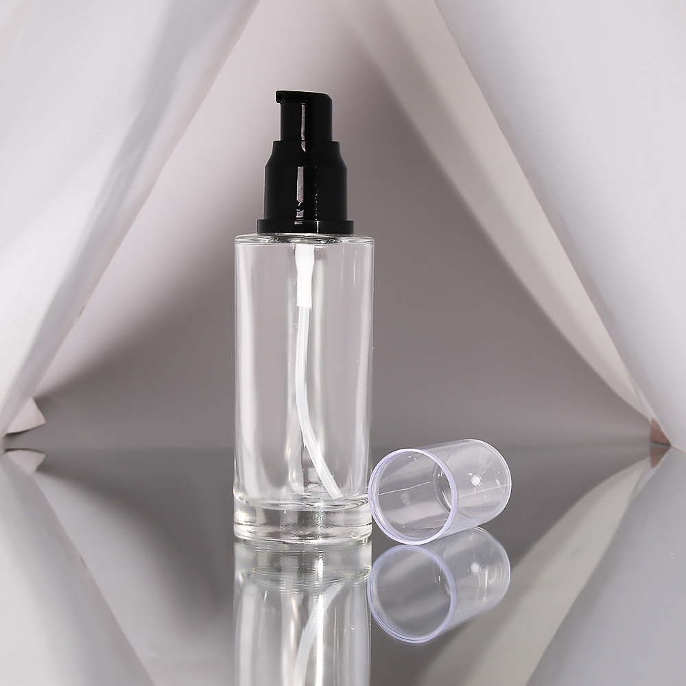 Custom Printing 60ml Flat Shoulder Cosmetic Facial Toner Glass Bottles with Cream Pump Empty Packaging