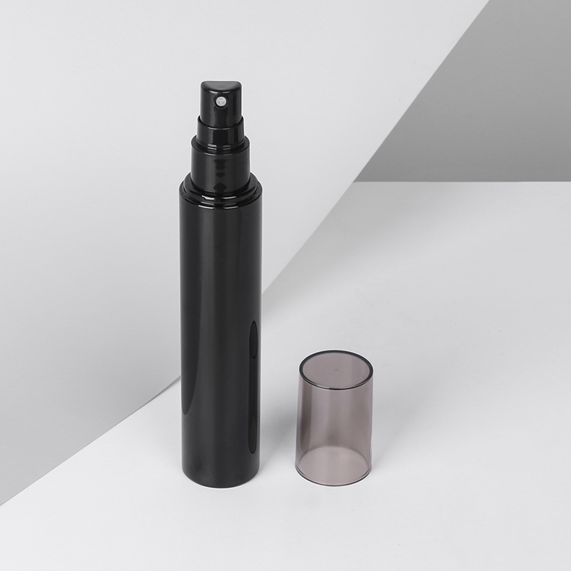 High-end 100ml PET Thin Tall Black Mist Spray Bottle Black Packaging Plastic for Body Serum Perfume