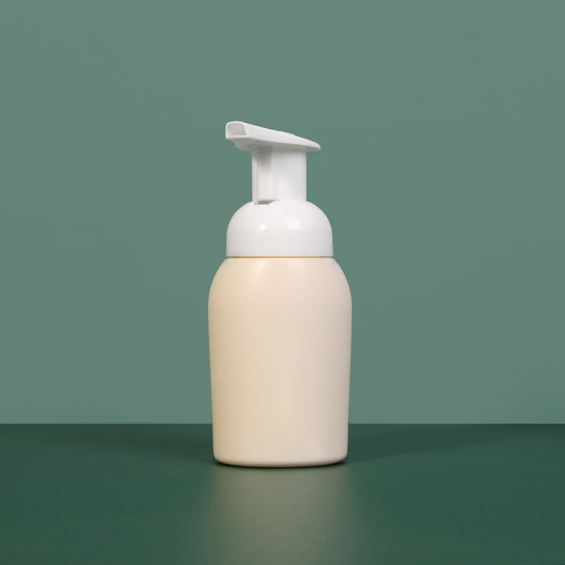 Oval Foam Cleanser Pump 100Ml Beige Cosmetic Soap Dispenser Bottle