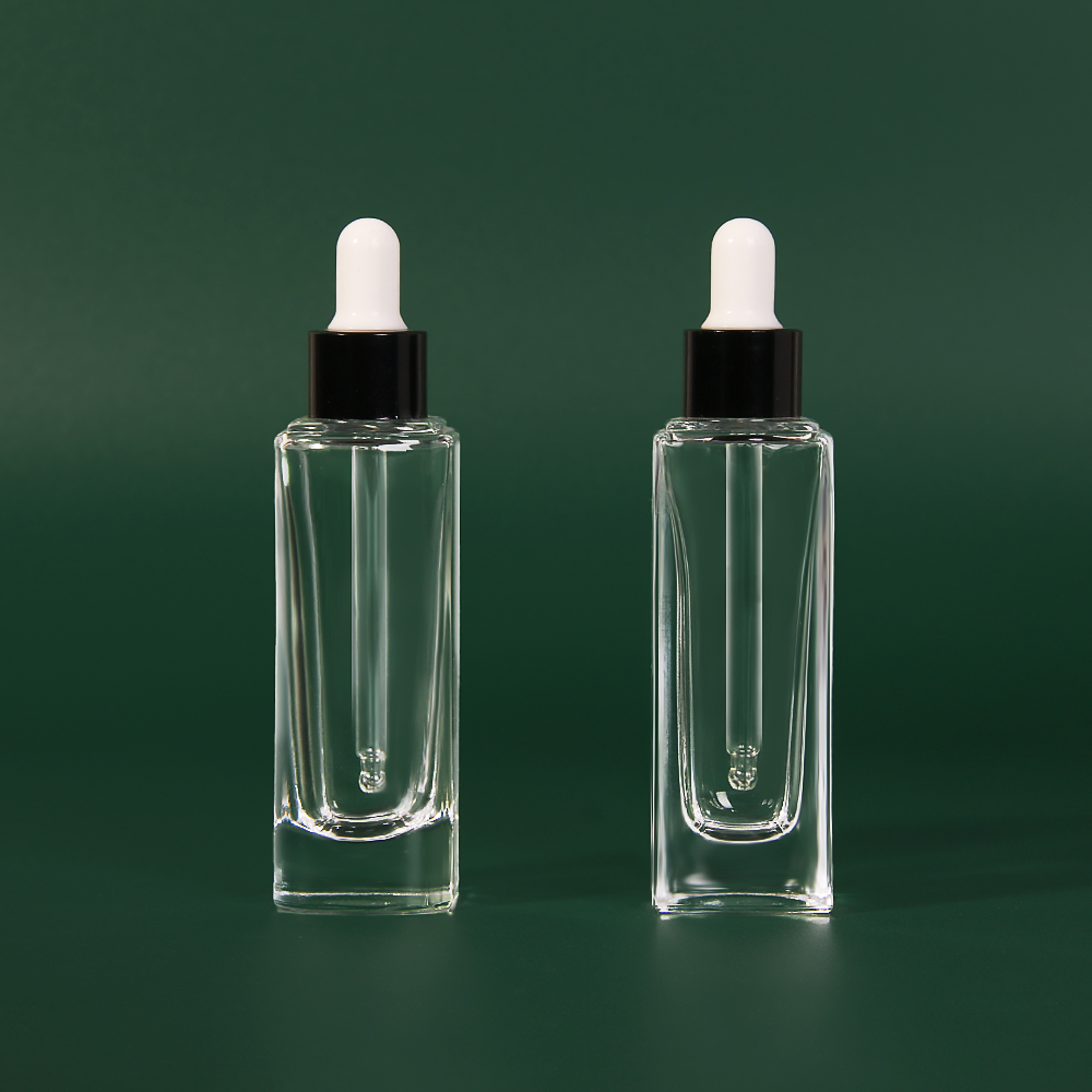 Free Sample 30ml Flat Shoulder Square Glass Dropper Bottles Essential Hair Oil Empty Packaging