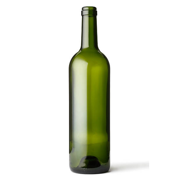 Empty green glass bottle on white background.Clipping path included.