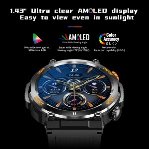 V68 Smartwatch 1.43″ AMOLED 100+ Sporta Reĝimo Kompaso Poŝlampo Smart Watch
