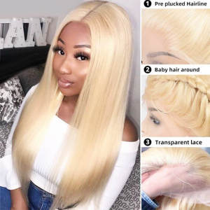 150% density straight 613 blonde hair wigs 13×4 transparent lace front wig