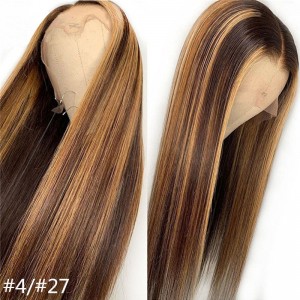14 Inch Wig Suppliers –  Ombre Brown hair wig,wholesale Long Curly Highlight Lace Front Human Hair Wig  – OKE