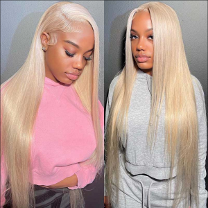 4×4 Lace Closure 613 Blonde Wigs Straight Hair for Black Women