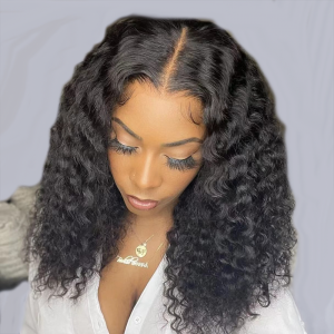 Deep Curly Brazilian Human Hair Wigs with Baby Hair Bleached Knots