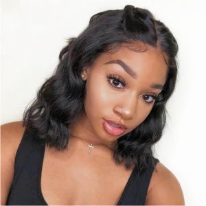 Cheap price Natural Afro Wavy Bob Lace Font Wigs with Middle Part