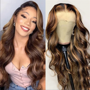 China Kinky Straight Bundles Suppliers –  Wholesale Discount China Highlight Lace Front Human Hair Wig Pre Plucked Body Wave Skunk Stripe 613 Black Color Glueless Brazilian Virgin Hair for B...
