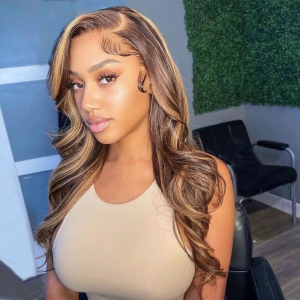 Factory Supply Lace Front Wig Human Hair Pre Plucked 13X4 HD Transparent 4/27 Honey Blonde Lace Frontal Wigs with Baby Hair 150% Density Colored Body Wave Lace
