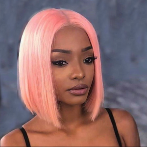 Straight Pink Bob Wigs 180% Density Glueless Silky Middle Part