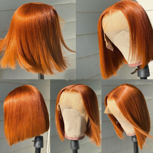 Straight Ginger Orange Lace Front Bob Wigs Brazilian Bleached Knots