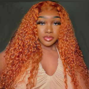 Deep Wave Frontal Wig Ginger Pre Plucked Middle Part Bleached Knots