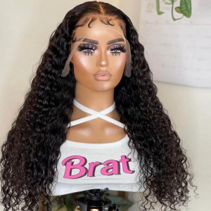 China Afro Kinky Curly Weave Suppliers –  Pre plucked bleached knots human hair french curly full lace wig for black women  – OKE