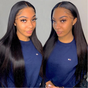 13×4 Full Frontal Lace Wigs Human Hair Pre Plucked with Baby Hair Bleached Knots Brazilian Straight