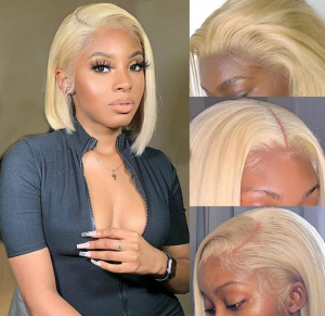 Straight 613 Blonde Bob Wig Pre Plucked Bleached Knots Short Bob Wigs