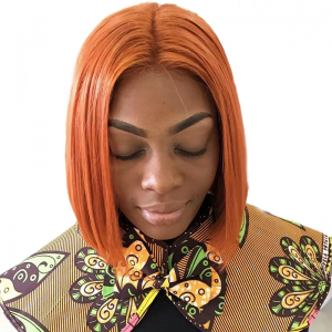 Straight Ginger Orange Lace Front Bob Wigs Brazilian Bleached Knots