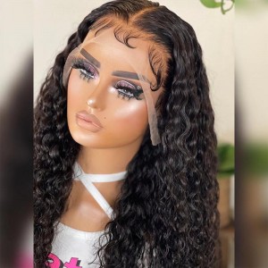 Pre plucked bleached knots human hair french curly full lace wig for black women