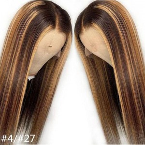 14 Inch Wig Suppliers –  Ombre Brown hair wig,wholesale Long Curly Highlight Lace Front Human Hair Wig  – OKE