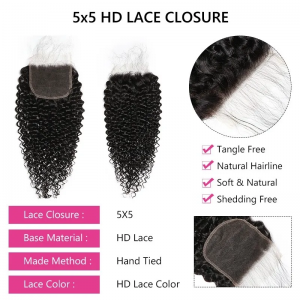 Jerry Curly 5×5 Free Part HD Lace Closure Unprocessed Human Hair