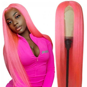 Straight Pink Lace Front Wigs Glueless Middle Part Natural Baby Hair