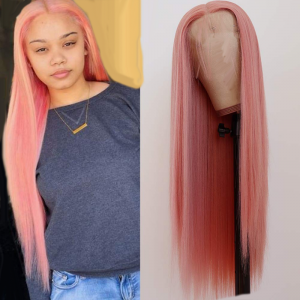 Straight Pink Lace Front Wigs Glueless Middle Part Natural Baby Hair