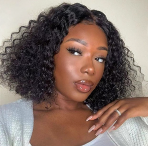 Curly Bob Wigs for Black Women Pre Plucked Wet and Wavy Human Hair