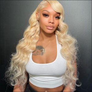 13×4 HD Transparent Lace Body Wave 613 Frontal Wigs Virgin Human Hair with Baby Hair Pre Plucked Natural Hairline