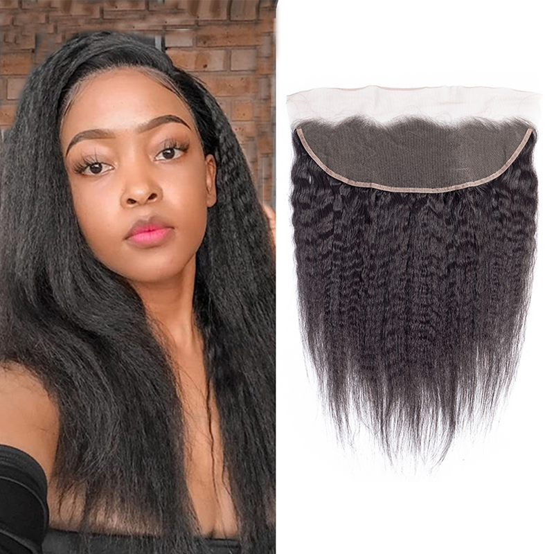 Wholesale Human Hair Weave Manufacturers –  Kinky Straight Lace Frontal Pre Plucked 13 x 4 Human Hair Yaki  – OKE