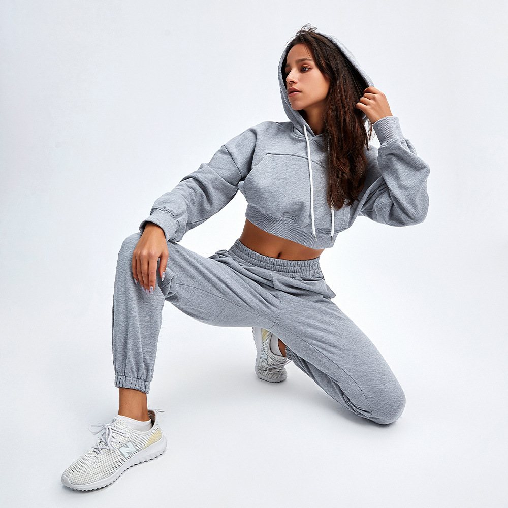 Women Two Piece Relax Fit Comfy Tracksuit Sweat Suit Clothes Set Outfit  Jogger Sexy Crop Hoodies Top Sweatpants