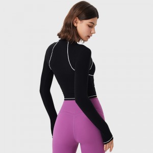 Women autumn fitness top long sleeve tights training running colorblock yoga gym sweatshirts