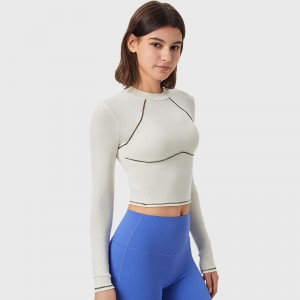 Women autumn fitness top long sleeve tights training running colorblock yoga gym sweatshirts