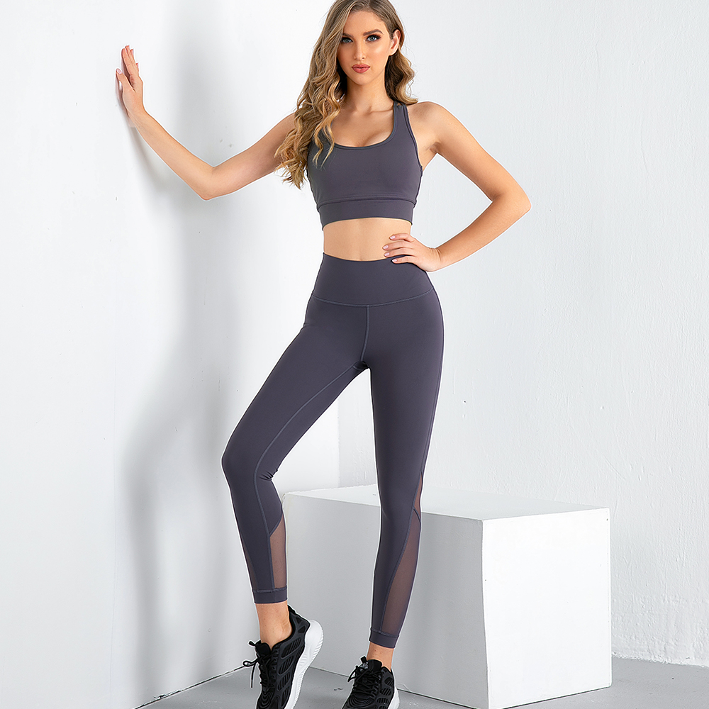 China Wholesale Spandex Leggings Manufacturers - OEM high waist mesh workout leggings sets workout fitness sports bra yoga set for women – Omi