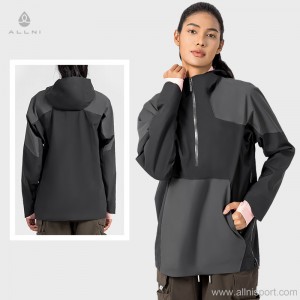Custom women waterproof windproof breathable hooded half YKK zip softshell outdoor jackets