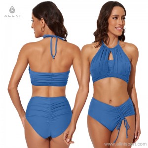 Custom women two piece swimwear halter hollow out pleat strap bikini | OMI Sportswear Supplier