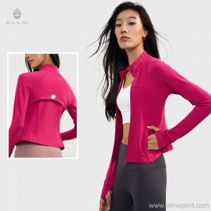 Women warm yoga long sleeve top stand collar slim fit jacket with back breathable mesh OEM