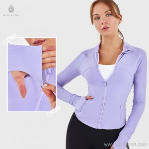 Branded quality Women ribbed yoga zip jacket slim fit high elastic athletic coat Factory Custom