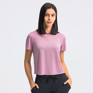 Womens crop t-shirts top round neck loose moisture-wicking sports workout running tshirts