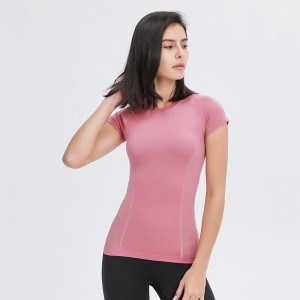 Womens round neck yoga t-shirts slim fit elastane quick dry workout sports tshirts