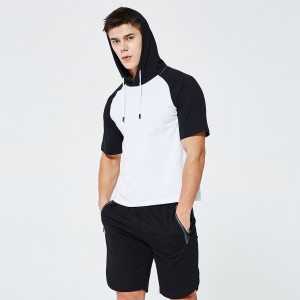 Mens hooded color block t-shirts outdoor tennis sports short sleeve tshirts